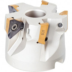 Iscar - 9 Inserts, 5" Cut Diam, 1-1/2" Arbor Diam, 0.512" Max Depth of Cut, Indexable Square-Shoulder Face Mill - 0/90° Lead Angle, 2-1/2" High, HM390 TDKT 1505 Insert Compatibility, Through Coolant, Series HeliIQMill - Eagle Tool & Supply