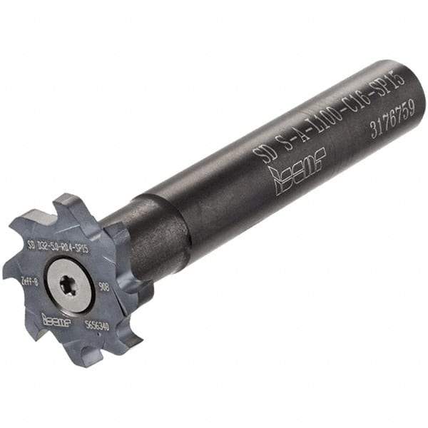 Iscar - T-Slot 16mm Stepped Shank Milling Tip Insert Holder & Shank - 18.2mm Projection, 0.596" Neck Diam, M5x0.50 Neck Thread, 130mm OAL, Carbide SD S-A Tool Holder - Eagle Tool & Supply