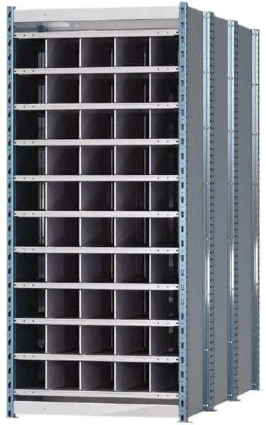 Hallowell - 50 Bin Heavy-Duty Deep Bin Industrial Shelving - 36 Inch Overall Width x 72 Inch Overall Depth x 87 Inch Overall Height, Blue and Platinum Steel Bins - Eagle Tool & Supply