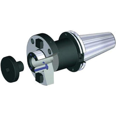 Kennametal - CAT50 Taper Shank 1/2" Pilot Diam Shell Mill Holder - 5-1/2" Flange to Nose End Projection, 1.2" Nose Diam, 1/4-28 Lock Screw, Through-Spindle & DIN Flange Coolant - Exact Industrial Supply