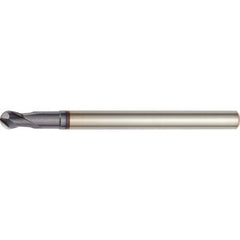 1.5 mm Dia. × 4 mm Shank × 1.5 mm DOC × 63 mm OAL, Carbide TiAlN, 2 Flute, 30°|CW Helix, Round, External , Ballnose End Mill - Exact Industrial Supply