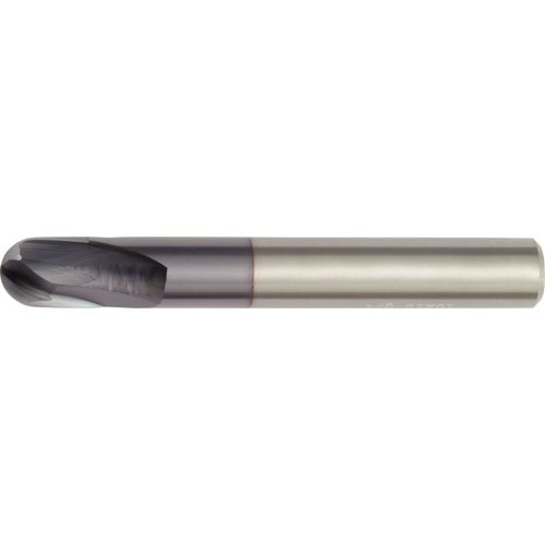 1 mm Dia. × 3 mm Shank × 3 mm DOC × 38 mm OAL, Carbide TiAlN, 2 Flute, 15°|CW Helix, Round, External , Ballnose End Mill