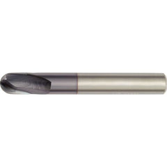 1 mm Dia. × 3 mm Shank × 3 mm DOC × 38 mm OAL, Carbide TiAlN, 2 Flute, 15°|CW Helix, Round, External , Ballnose End Mill