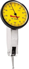 Starrett - 0.2 mm Range, 0.002 mm Dial Graduation, Horizontal Dial Test Indicator - 1-1/4 Inch Yellow Dial, 0-100-0 Dial Reading - Eagle Tool & Supply