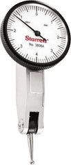 Starrett - 0.008 Inch Range, 0.0001 Inch Dial Graduation, Horizontal Dial Test Indicator - 1-1/4 Inch White Dial, 0-4-0 Dial Reading - Eagle Tool & Supply