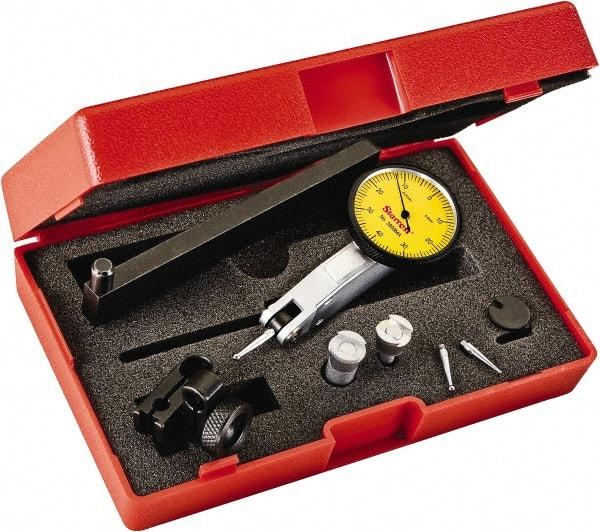 Starrett - 0.8 mm Range, 0.01 mm Dial Graduation, Horizontal Dial Test Indicator - 1-1/4 Inch Yellow Dial, 0-40-0 Dial Reading - Eagle Tool & Supply