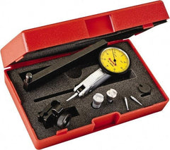 Starrett - 0.8 mm Range, 0.01 mm Dial Graduation, Horizontal Dial Test Indicator - 1-1/4 Inch Yellow Dial, 0-40-0 Dial Reading - Eagle Tool & Supply