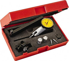 Starrett - 0.2 mm Range, 0.002 mm Dial Graduation, Horizontal Dial Test Indicator - 1-1/4 Inch Yellow Dial, 0-100-0 Dial Reading - Eagle Tool & Supply