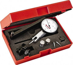 Starrett - 0.03 Inch Range, 0.0005 Inch Dial Graduation, Horizontal Dial Test Indicator - 1-9/16 Inch White Dial, 0-15-0 Dial Reading - Eagle Tool & Supply