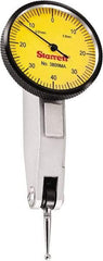 Starrett - 0.8 mm Range, 0.01 mm Dial Graduation, Horizontal Dial Test Indicator - 1-1/4 Inch Yellow Dial, 0-40-0 Dial Reading - Eagle Tool & Supply