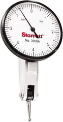 Starrett - 0.008 Inch Range, 0.0001 Inch Dial Graduation, Horizontal Dial Test Indicator - 1-9/16 Inch White Dial, 0-4-0 Dial Reading - Eagle Tool & Supply