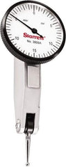 Starrett - 0.03 Inch Range, 0.0005 Inch Dial Graduation, Horizontal Dial Test Indicator - 1-9/16 Inch White Dial, 0-15-0 Dial Reading - Eagle Tool & Supply