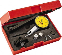 Starrett - 0.8 mm Range, 0.01 mm Dial Graduation, Horizontal Dial Test Indicator - 1-9/16 Inch Yellow Dial, 0-40-0 Dial Reading - Eagle Tool & Supply