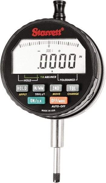 Starrett - 15mm Max Measurement, 0.00005" Graduation, Electronic Drop Indicator - Accurate to 0.0001", Inch & Metric System, LCD Display - Eagle Tool & Supply