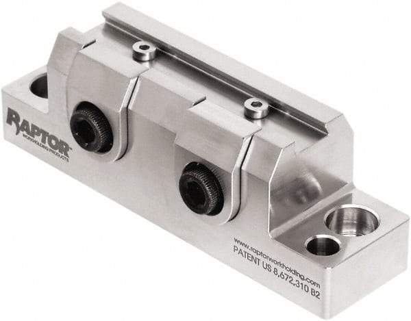 Raptor Workholding - 1-1/4" High x 1" Wide x 3-3/4" Long Vise Clamp - 3/8" Jaw Opening Capacity, 1/8" High x 2-1/2" Wide Jaw, For 4 & 5 Axis Workholding Systems - Eagle Tool & Supply