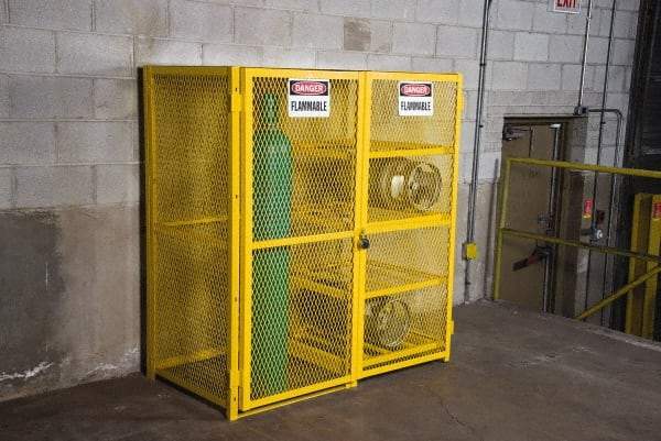 Illinois Engineered Products - Gas Cylinder Storage Cabinet - Steel, 30" Wide x 33-1/2" Deep x 65" High, Yellow - Eagle Tool & Supply