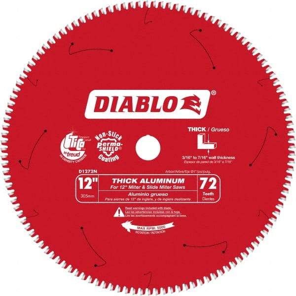 Freud - 12" Blade Diam, 72 Teeth, Carbide-Tipped Cold Saw Blade - 1" Arbor Hole Diam, 0.071" Blade Thickness - Eagle Tool & Supply