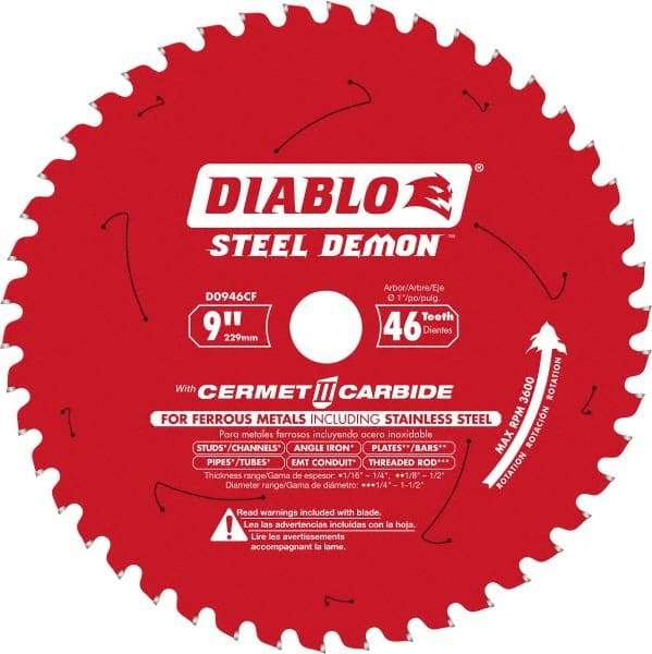 Freud - 9" Blade Diam, 46 Teeth, Carbide-Tipped Cold Saw Blade - 1" Arbor Hole Diam, 1/16" Blade Thickness - Eagle Tool & Supply