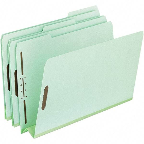 Pendaflex - 8-1/2 x 14", Legal, Green, Classification Folders with Top Tab Fastener - 25 Point Stock, Assorted Tab Cut Location - Eagle Tool & Supply