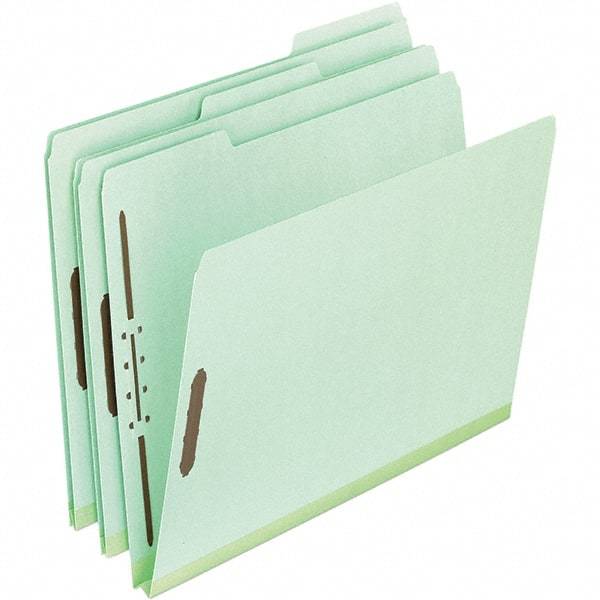 Pendaflex - 8-1/2 x 11", Letter Size, Green, Classification Folders with Top Tab Fastener - 25 Point Stock, Assorted Tab Cut Location - Eagle Tool & Supply