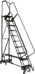 Ballymore - 100" 10 Step Ladder - Rolling Safety Ladder, 450 Lb Capacity, 100" Platform Height, 26" Base Width x 69" Base Depth, Abrasive Mat Tread - Eagle Tool & Supply