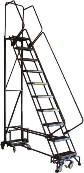 Ballymore - 100" 10 Step Ladder - Rolling Safety Ladder, 450 Lb Capacity, 100" Platform Height, 26" Base Width x 69" Base Depth, Abrasive Mat Tread - Eagle Tool & Supply
