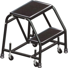 Ballymore - 19" 2 Step Ladder - Rolling Safety Ladder, 450 Lb Capacity, 19" Platform Height, 30" Base Width x 19" Base Depth, Serrated - Eagle Tool & Supply