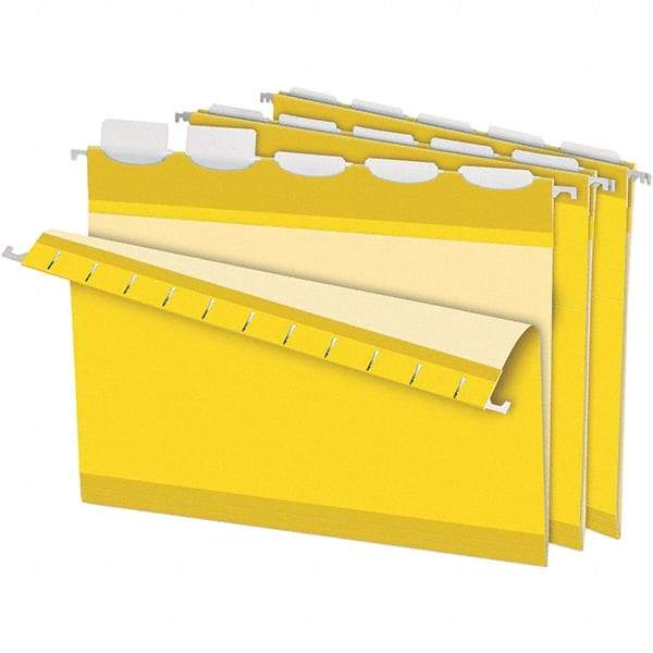 Pendaflex - 8-1/2 x 11", Letter Size, Yellow, Hanging File Folder - 11 Point Stock, 1/5 Tab Cut Location - Eagle Tool & Supply
