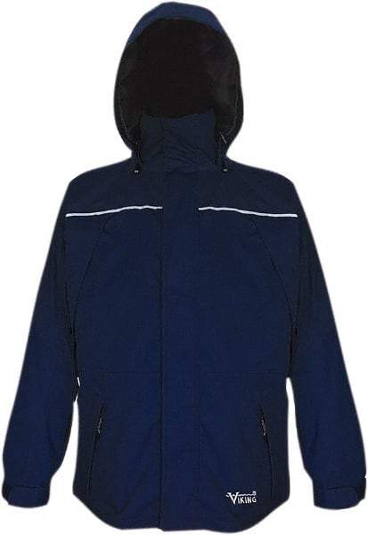 Viking - Size 3XL, Navy, Waterproof, Wind Resistant Jacket - 55" Chest, 5 Pockets, Detachable, Packable Hood, Hook & Loop Wrist - Eagle Tool & Supply