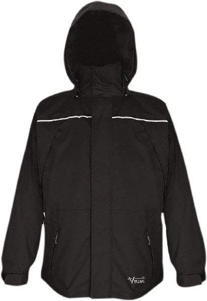 Viking - Size L, Black, Waterproof, Wind Resistant Jacket - 43" Chest, 5 Pockets, Detachable, Packable Hood, Hook & Loop Wrist - Eagle Tool & Supply