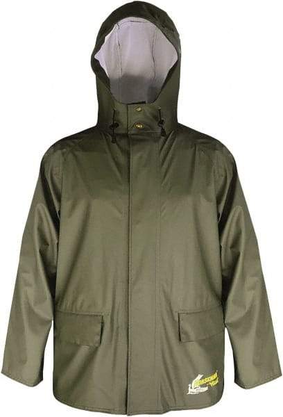 Viking - Size M, Moss Green, Waterproof Jacket - 40" Chest, 2 Pockets, Detachable Hood, Snap at Wrist - Eagle Tool & Supply