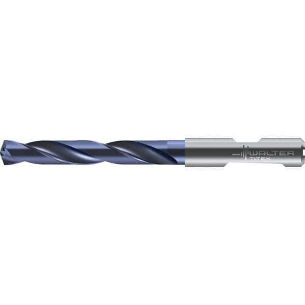 Walter-Titex - 12.5mm 140° Solid Carbide Jobber Drill - TiAlN Finish, Right Hand Cut, Spiral Flute, Round with Flats Shank, 124mm OAL - Eagle Tool & Supply