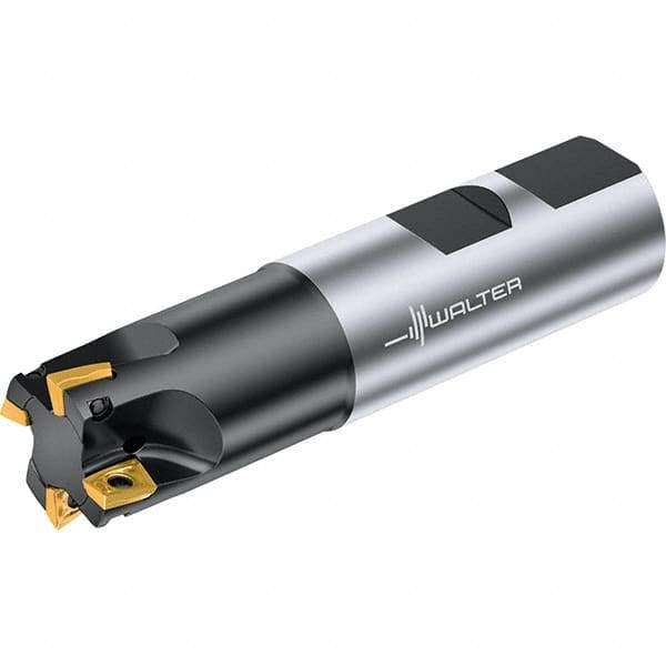 Walter - 20mm Cut Diam, 8mm Max Depth of Cut, 20mm Shank Diam, 90mm OAL, Indexable Square Shoulder End Mill - LDMW08T204R, LDMT08T204R Inserts, Weldon Shank, 0° Lead Angle, Through Coolant, Series M4130 - Eagle Tool & Supply