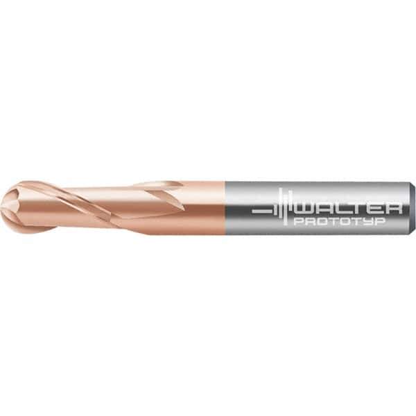 Walter-Prototyp - 8mm Diam, 6.4mm LOC, 4 Flute Solid Carbide Ball End Mill - AlTiN Finish, Single End, 63mm OAL, 8mm Shank Diam, Spiral Flute - Eagle Tool & Supply