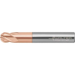Walter-Prototyp - 6mm Diam, 4.8mm LOC, 4 Flute Solid Carbide Ball End Mill - AlTiN Finish, Single End, 63mm OAL, 8mm Shank Diam, Spiral Flute - Eagle Tool & Supply