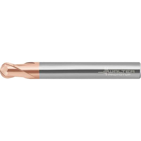 Walter-Prototyp - 6mm Diam, 4.8mm LOC, 2 Flute Solid Carbide Ball End Mill - AlTiN Finish, Single End, 80mm OAL, 6mm Shank Diam, Spiral Flute - Eagle Tool & Supply