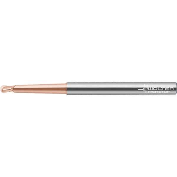 Walter-Prototyp - 3mm Diam, 2.4mm LOC, 2 Flute Solid Carbide Ball End Mill - AlTiN Finish, Single End, 80mm OAL, 6mm Shank Diam, Spiral Flute - Eagle Tool & Supply