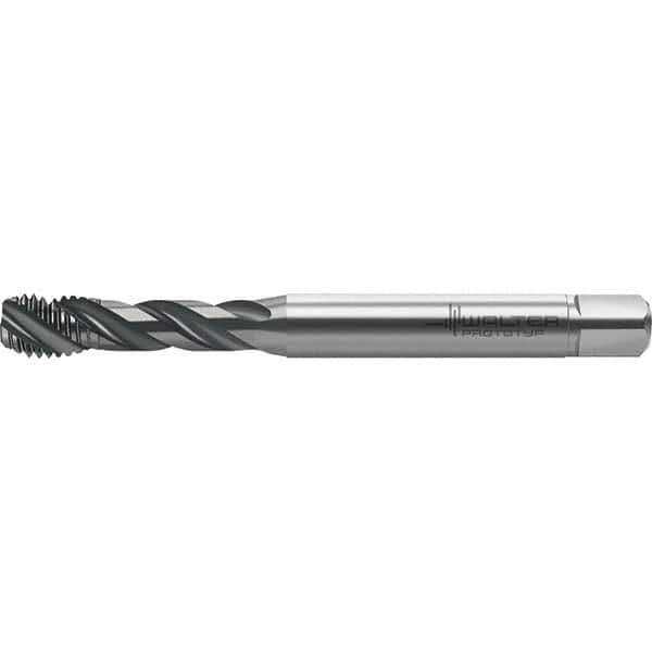 Walter-Prototyp - M10x1.50 Metric 3 Flute 6HX Semi-Bottoming Spiral Flute Tap - High Speed Steel, TiAlN Finish, 100mm OAL, Right Hand Flute, Right Hand Thread, Series TC121 - Eagle Tool & Supply