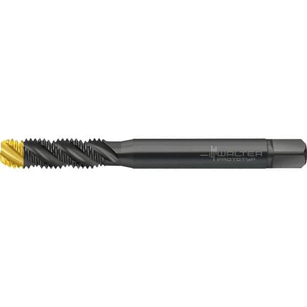 Walter-Prototyp - M8x1.25 Metric 3 Flute 6HX Semi-Bottoming Spiral Flute Tap - High Speed Steel, TiN Finish, 90mm OAL, Right Hand Flute, Right Hand Thread, Series TC120 - Eagle Tool & Supply