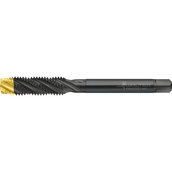 Walter-Prototyp - M24x3.00 Metric 4 Flute 6HX Semi-Bottoming Spiral Flute Tap - High Speed Steel, TiN Finish, 160mm OAL, Right Hand Flute, Right Hand Thread, Series TC120 - Eagle Tool & Supply