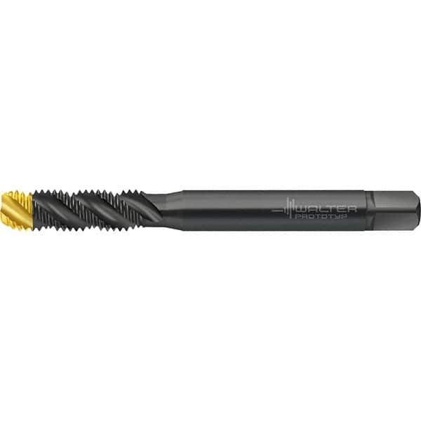 Walter-Prototyp - M10x1.50 Metric 3 Flute 6HX Semi-Bottoming Spiral Flute Tap - High Speed Steel, TiN Finish, 101.67mm OAL, Right Hand Flute, Right Hand Thread, Series TC120 - Eagle Tool & Supply