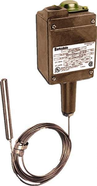 Barksdale - 150 to 350°F Remote Mount Temperature Switch - 3/8 x 4-1/16 Capillary, 304 Stainless Steel, ±1% of mid-60% of F.S. - Eagle Tool & Supply