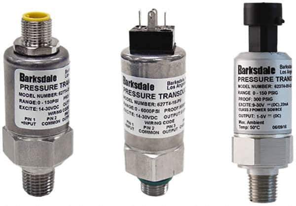 Barksdale - 75 Max psi, ±0.5% Accuracy, 1/4-18 NPT (Male) Connection Pressure Transducer - 1 to 11 VDC Output Signal, Shielded & Jacketed Cable - 2.5m Wetted Parts, 1/4" Thread, -40 to 185°F, 30 Volts - Eagle Tool & Supply