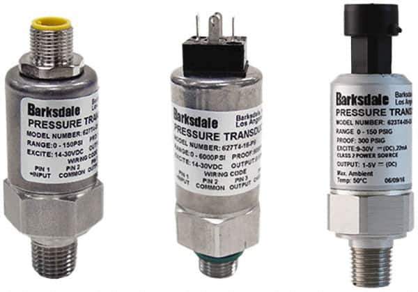 Barksdale - 100 Max psi, ±0.5% Accuracy, 1/4-18 NPT (Male) Connection Pressure Transducer - 4 to 20mA Output Signal, Subminiature DIN 43650 Wetted Parts, 1/4" Thread, -40 to 185°F, 28 Volts - Eagle Tool & Supply