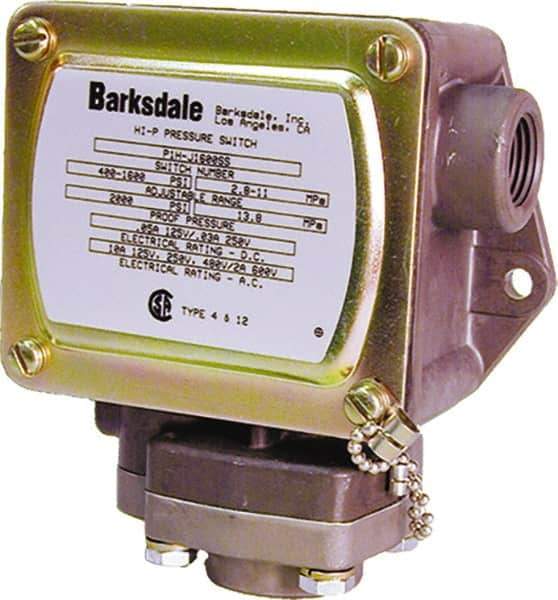 Barksdale - 3 to 85 psi Adjustable Range, 2,000 Max psi, Diaphragm Piston Pressure Switch - 1/2 NPT Female, Screw Terminals, SPDT Contact, SS Wetted Parts, 2% Repeatability - Eagle Tool & Supply