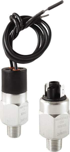 Barksdale - 250 to 950 psi Adjustable Range, 9,000 Max psi, Compact Pressure Switch - 7/16-20 UNF SAE, 18in Free Leads, SPST/ NO Contact, Brass Wetted Parts, 4% Repeatability - Eagle Tool & Supply