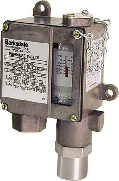 Barksdale - 100 to 1,500 psi Adjustable Range, 7,000 Max psi, Sealed Piston Pressure Switch - 1/4 NPT Female, Screw Terminals, SPDT Contact, 416SS Wetted Parts, 2% Repeatability - Eagle Tool & Supply