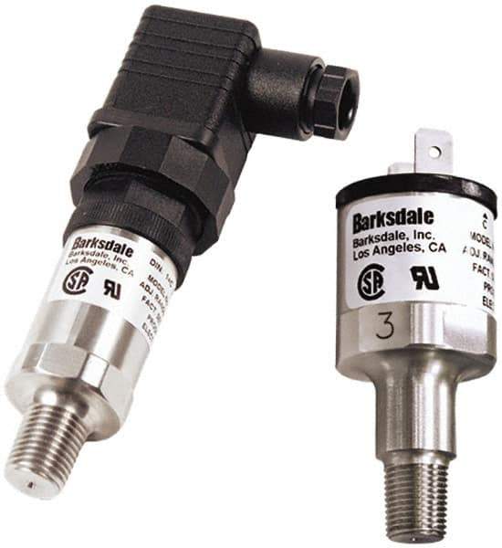 Barksdale - 5 to 50 psi Adjustable Range, 100 Max psi, Compact Pressure Switch - 1/4 NPT Male, DIN 43650, Without Plug, SPDT Contact, SS Wetted Parts, 8% Repeatability - Eagle Tool & Supply