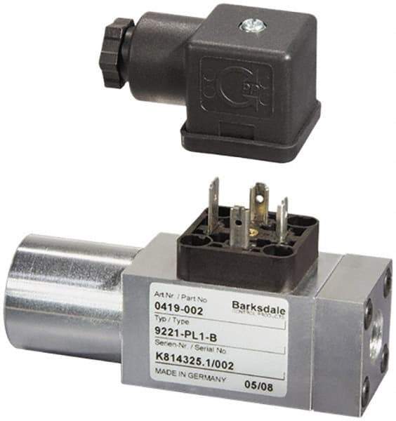 Barksdale - 90 to 725 psi Adjustable Range, 4,350 Max psi, Compact Pressure Switch - 1/4 NPT Female, DIN 43650, SPDT Contact, SS Wetted Parts, 2% Repeatability - Eagle Tool & Supply