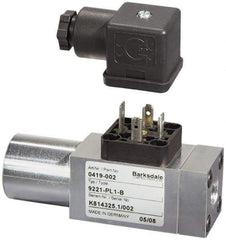 Barksdale - 510 to 5,800 psi Adjustable Range, 8,700 Max psi, Compact Pressure Switch - 7/16-20 UNF SAE, DIN 43650, Without Plug, SPDT Contact, SS Wetted Parts, 2% Repeatability - Eagle Tool & Supply